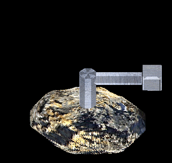 Рис. 1 Анимация работы простейшей пращи, установленной на астероиде