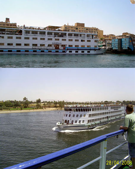 Египет. 28.04.2008 г. Великий Нил. Наш корабль-отель Queen nefer (сверху) готовится к отплытию. []