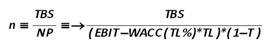 Thus, the rate of (1 + WACC (OC(Eq)) is elevated to some degree n, which  reflects the normal payback period of investment:  [Alexander Shemetev]