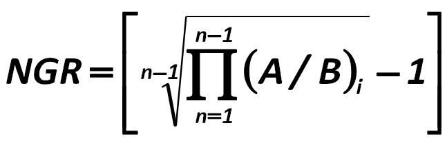 Alexander Shemetev  offers to calculate the nominal geometric return (NGR). To calculate this index,  you must first calculate the total geometric earnings per share as follows: [Harry Markowitz]