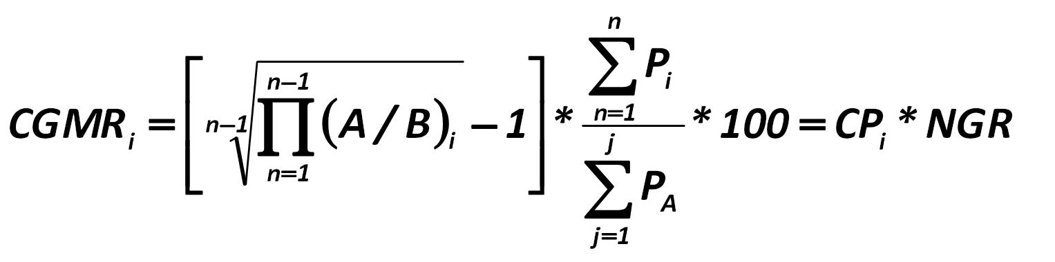 Under these conditions, the author of this paper believes rational to expect the  conditional  geometric  middling  return  (CGMR),  which  is  calculated  using  the method developed by Alexander Shemetev on the basis of the following formula  (281): [Alexander Shemetev]