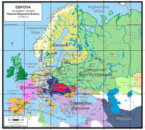 Европа на момент начала Первой Мировой Войны (1700 г.) []