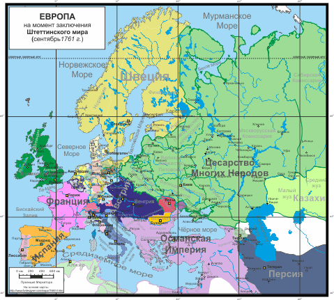 Европа на момент заключения Штеттинского мира (сентябрь 1761 г.) []