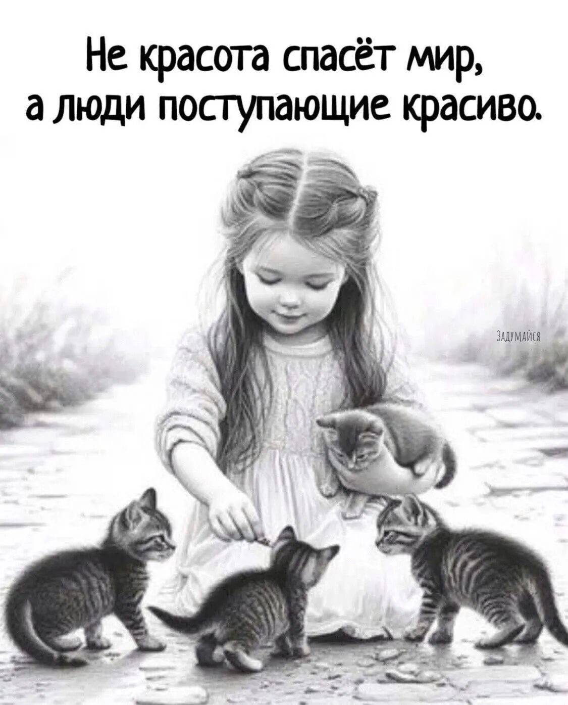    (A girl with kittens) [ ]